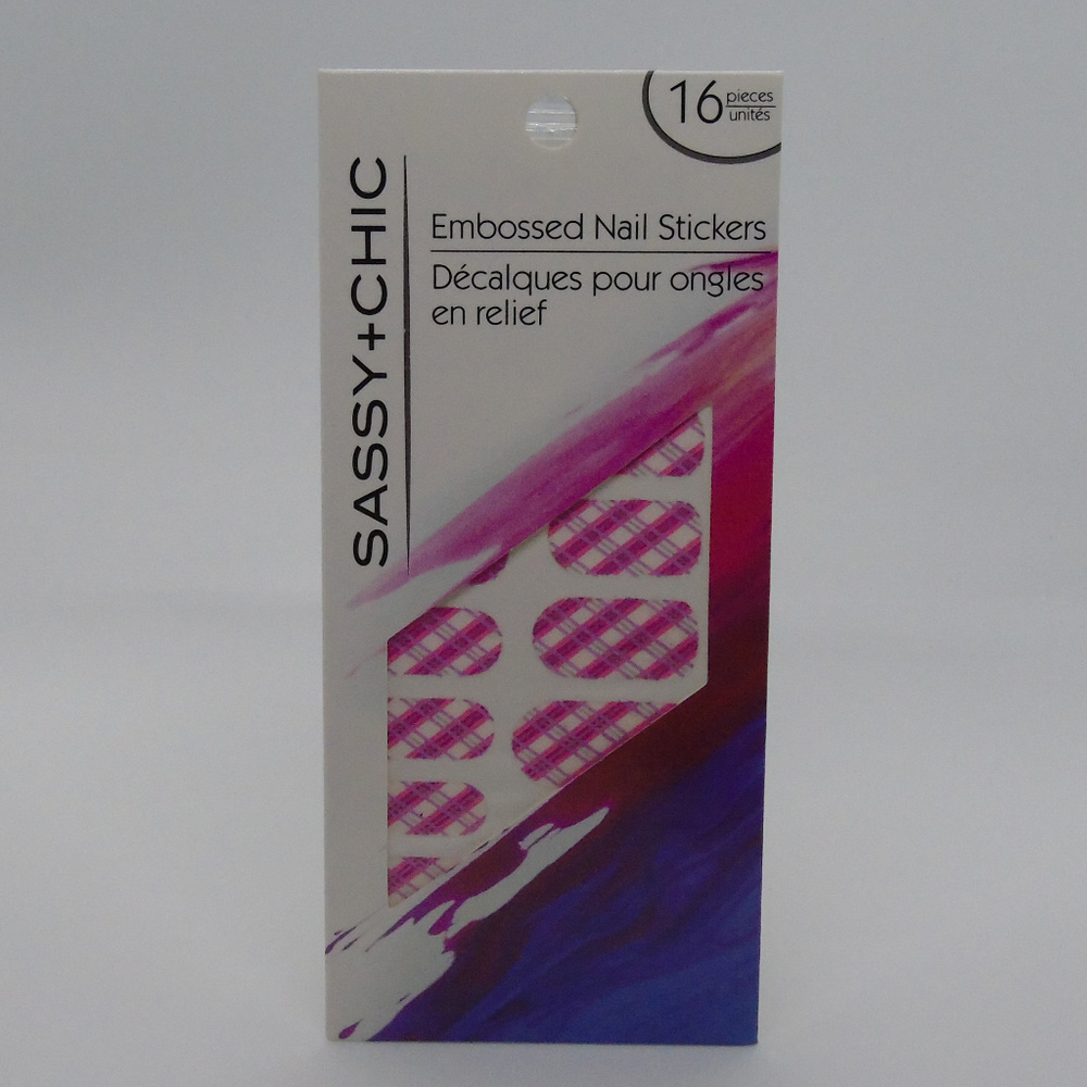 Sassy & Chic Pink Plaid Embossed Nail Stickers